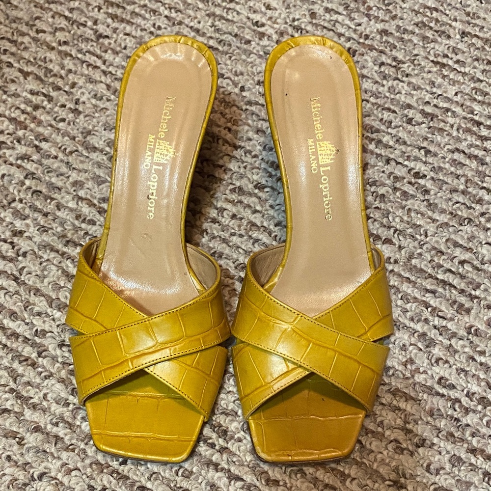 Michele Lopore Mustard Croc-Pattern Mules